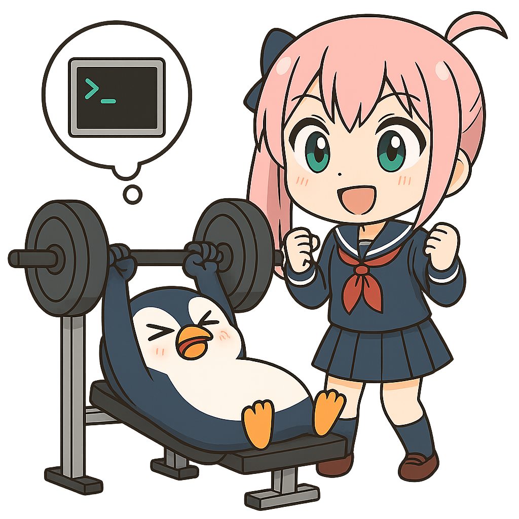 ペンギンがベンチプレスを頑張る様子