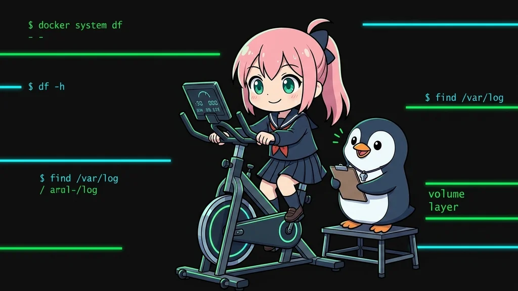 ディスクが増える原因の特定（docker system df / ログ / ボリューム）